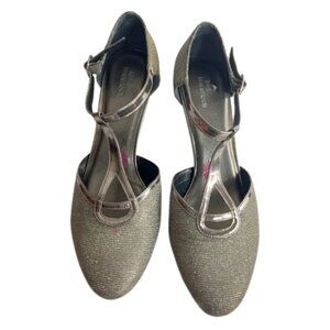 Ross Hommerson Womens Heidi T Strap Pumps Silver Iridescent Glitter 9M